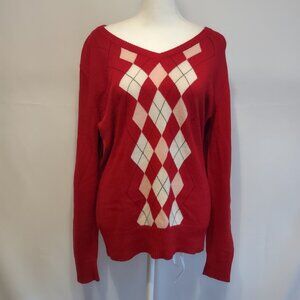 EUC Merona Red and White Plaid Argyle Sweater